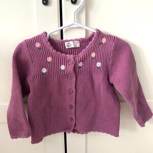 Zara Baby Plum Purple Ribbed Knit Daisy Embroidered Cardigan Size 24-36 Months